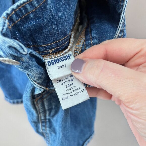 Vintage Tide Label Oshkosh Baby Denim Blue Jean Overall Dress‎ Skirtall Size 24M - Picture 3 of 5